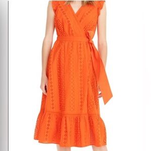 J.Crew eyelet orange Wrap Dress NWT